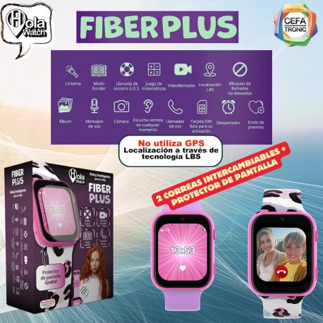 RELOJ INTELIGENTE HOLAWATCH  "KIDI FIBER+PINK" CON CORREAS INTERCAMBIABLES Y PROTECTOR DE PANTALLA