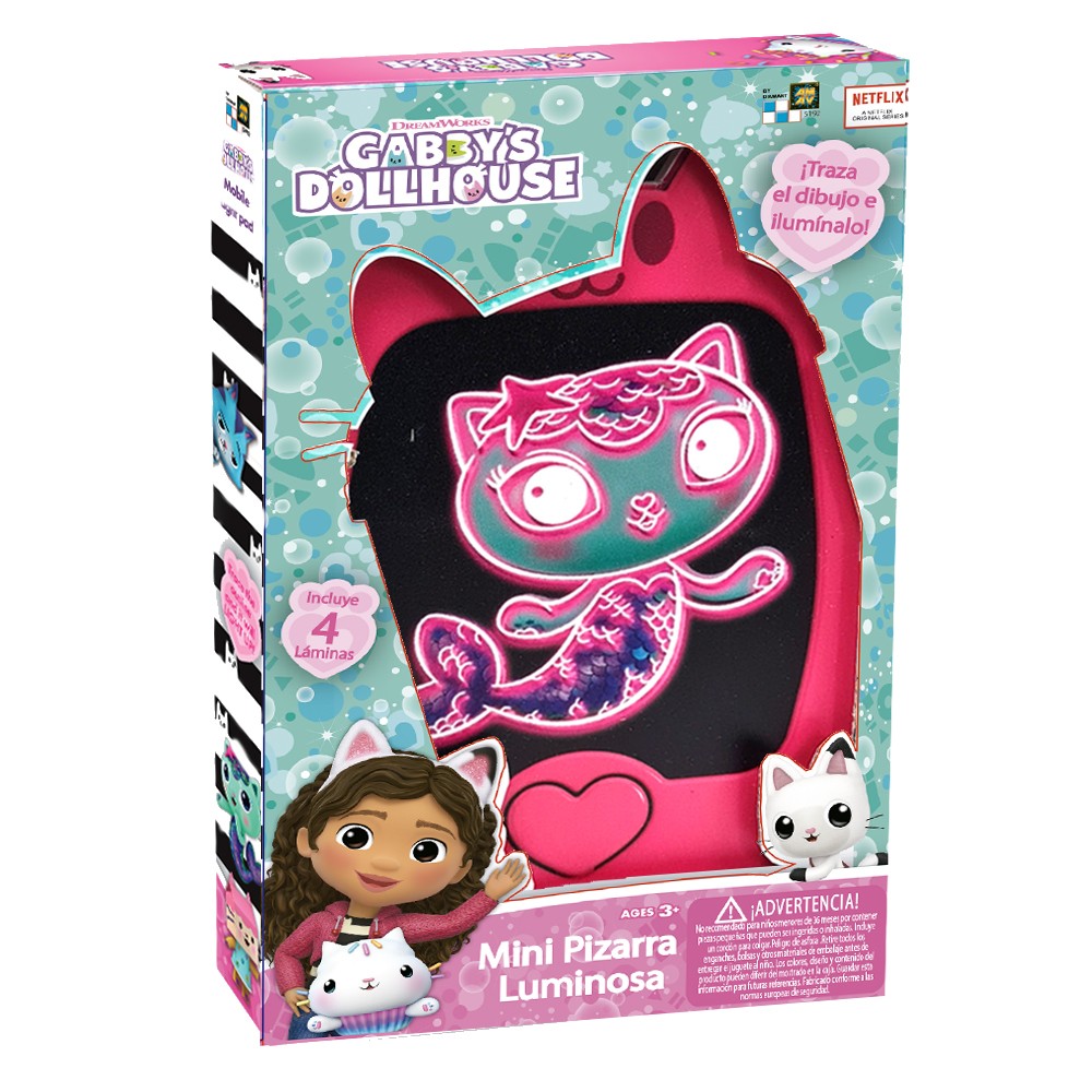 Pizarra Luminosa Premium De La Casa De Muñecas De Gaby – 8 Luces LED, 3 Rotuladores Dobles Y 8 Plantillas Para Niños +5 Años