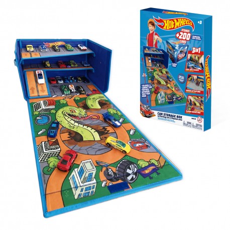 Caja Organizadora de Coches con Pista y Área de Juegos Hot Wheels